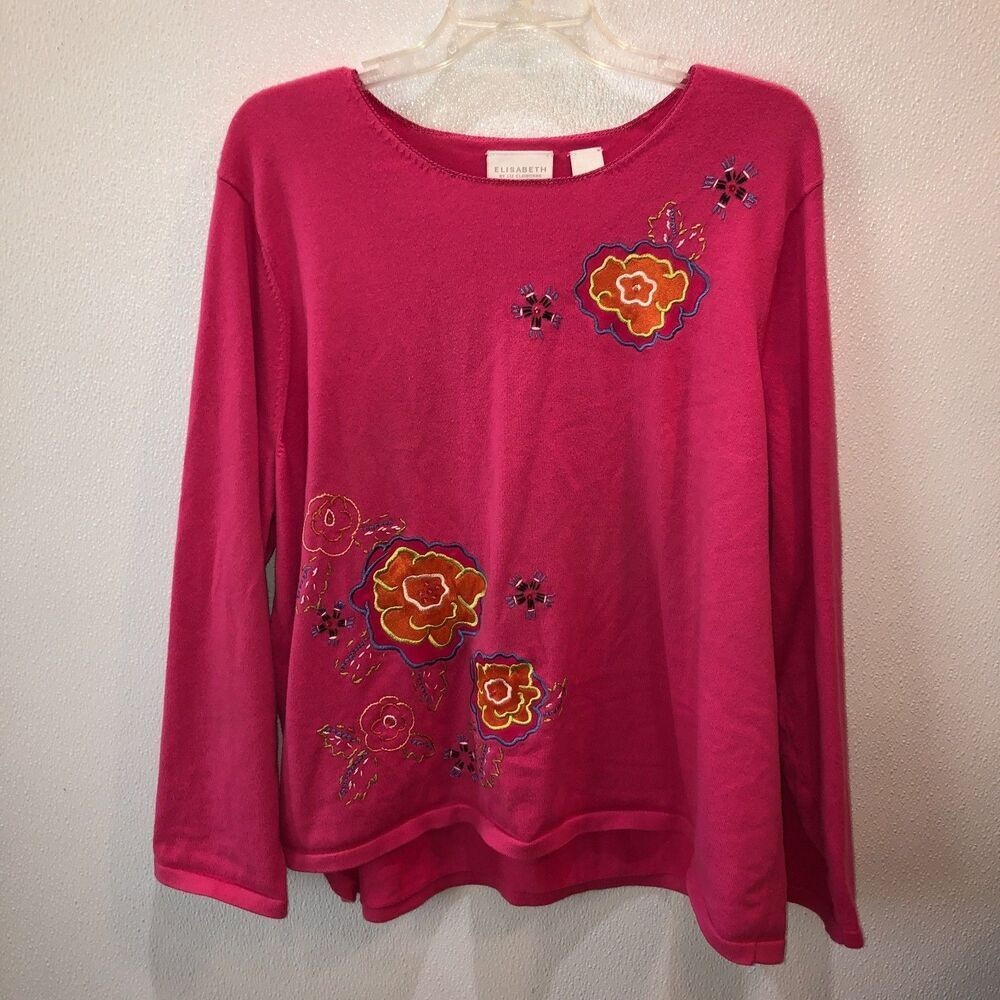 VTG Elisabeth Liz Claiborne Womens 3X Pink Floral Flower Long Sleeve Shirt Top - Picture 4 of 10